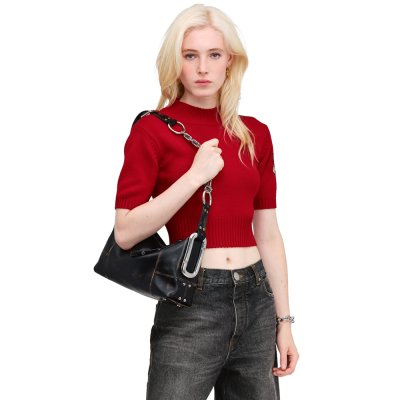 THE SCENE MEDIUM SHOULDER BAG IN STUDDED DISTRESSED LEATHER